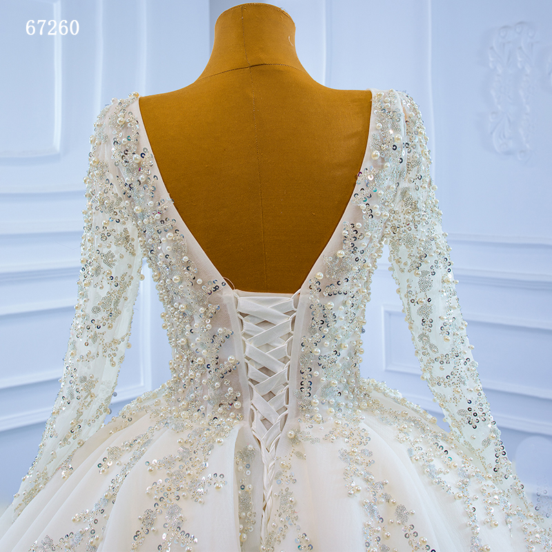 Luxury White Lace Elegant Long Sleeve Wedding Dress Bridal Gowns,